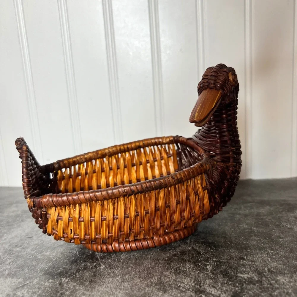 Vintage Wicker Rattan Duck Basket | Cottage